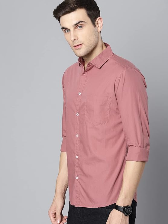 Dennis Lingo Men Cotton Solid Spread Collar Full Sleeves Regular Fit Casual Shirt