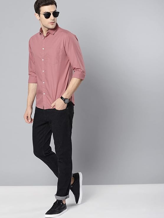 Dennis Lingo Men Cotton Solid Spread Collar Full Sleeves Regular Fit Casual Shirt