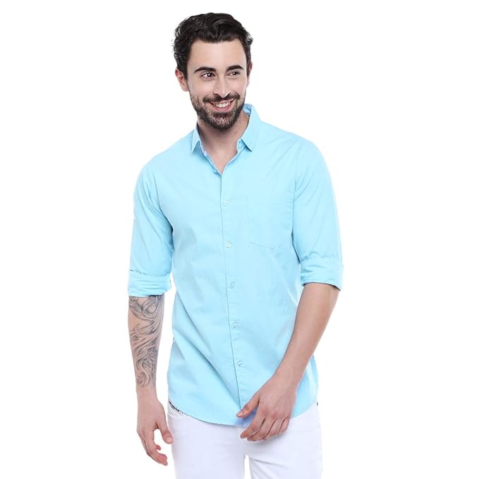 Dennis Lingo Men Cotton Solid Spread Collar Full Sleeves Regular Fit Casual Shirt