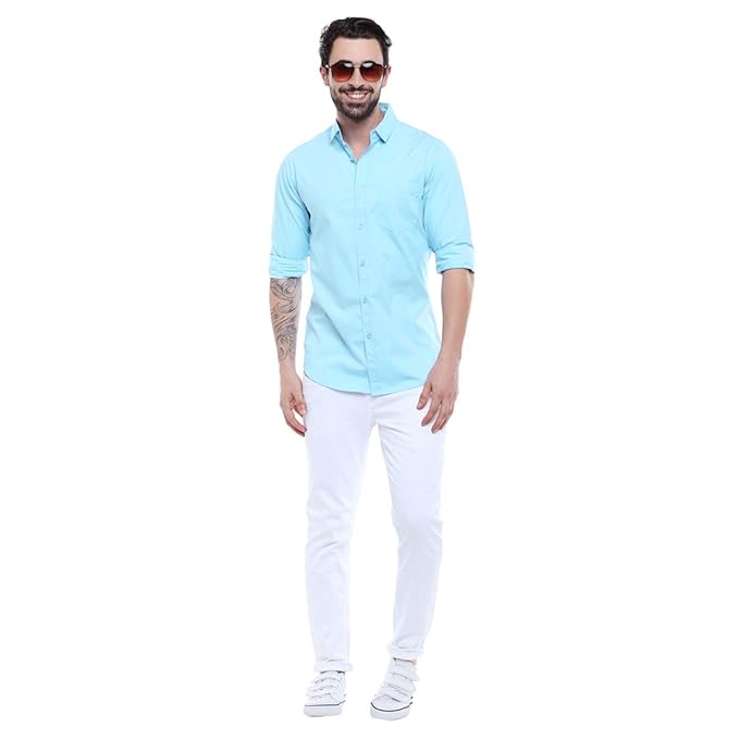 Dennis Lingo Men Cotton Solid Spread Collar Full Sleeves Regular Fit Casual Shirt
