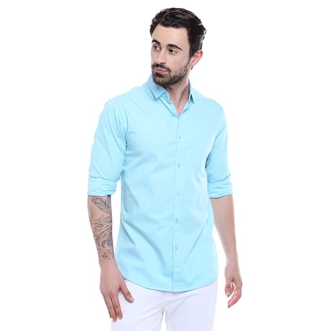 Dennis Lingo Men Cotton Solid Spread Collar Full Sleeves Regular Fit Casual Shirt